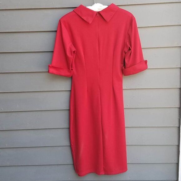 Retro LOOK!!  Oxiuly Red Short Sleeve Cotton Blend Dress size Medium - Picture 4 of 9